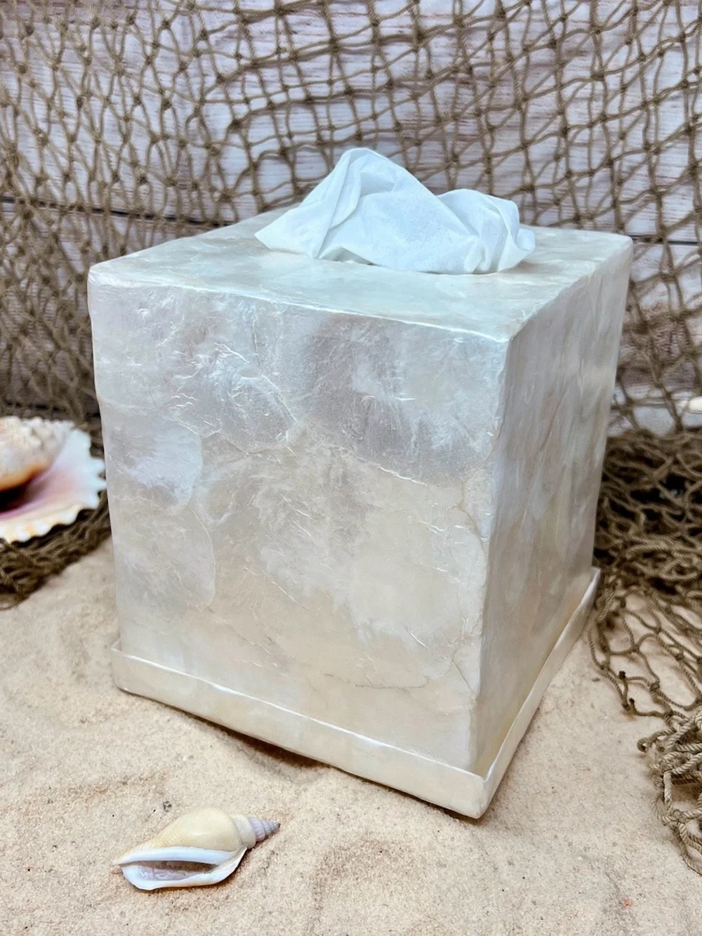 Premium Pearlized Marble Tissue Box Cover - Off White - CAPIZ